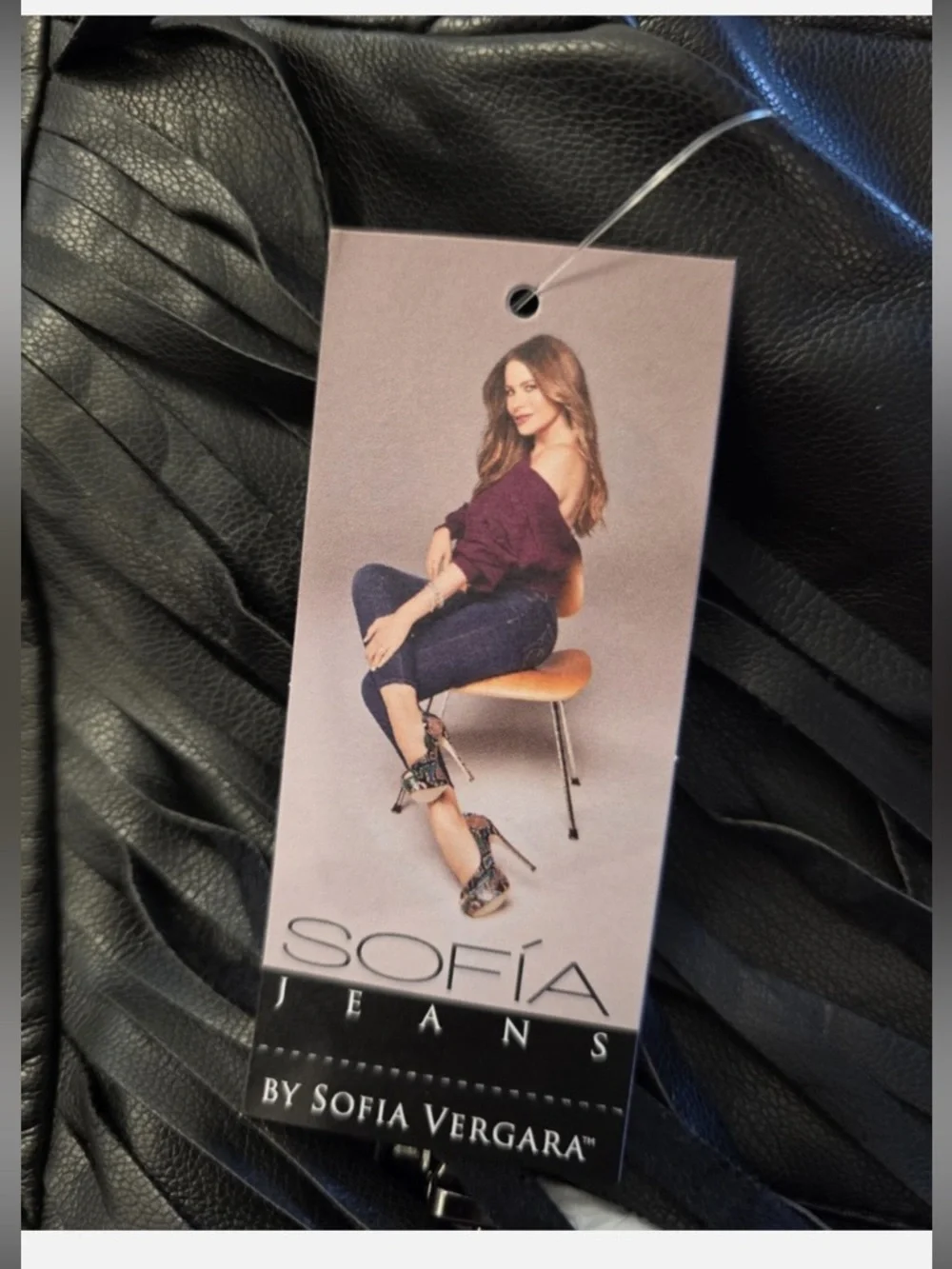 NWT Sofia Vergara Faux Leather Cropped Fringe Zip Up Jacket Ladies Small - Picture 4 of 4